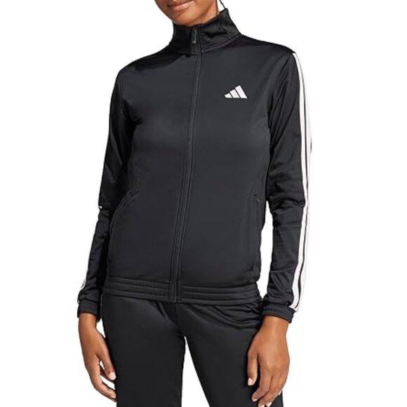 ADIDAS TRICOT 3-STRIPES TRACK TOP BLACK/CLEAR PINK - Picture 1 of 4